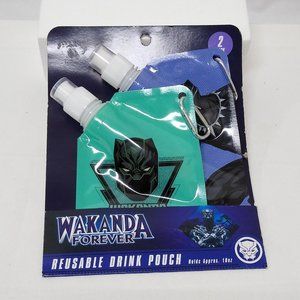 Wakanda Forever & Black Panther Reusable Drink Pouches Each Holds 10oz - NWT